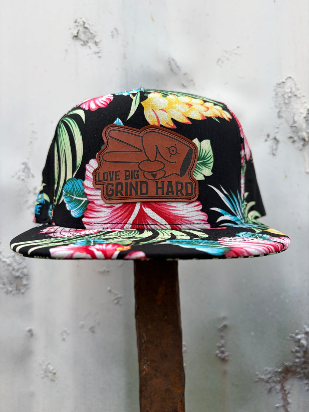 PL Series 5 Panel Snapback Hat - FLORAL - “Love Big, Grind Hard” Patch - Che Cose Belle