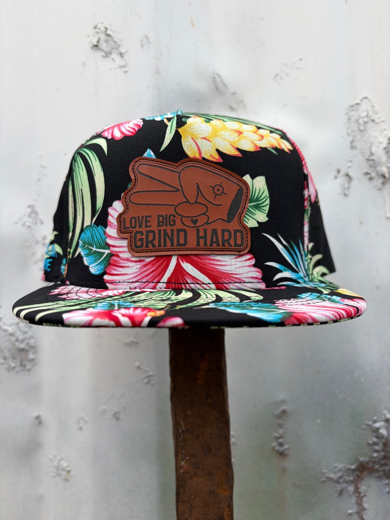 PL Series 5 Panel Snapback Hat - FLORAL - “Love Big, Grind Hard” Patch - Che Cose Belle