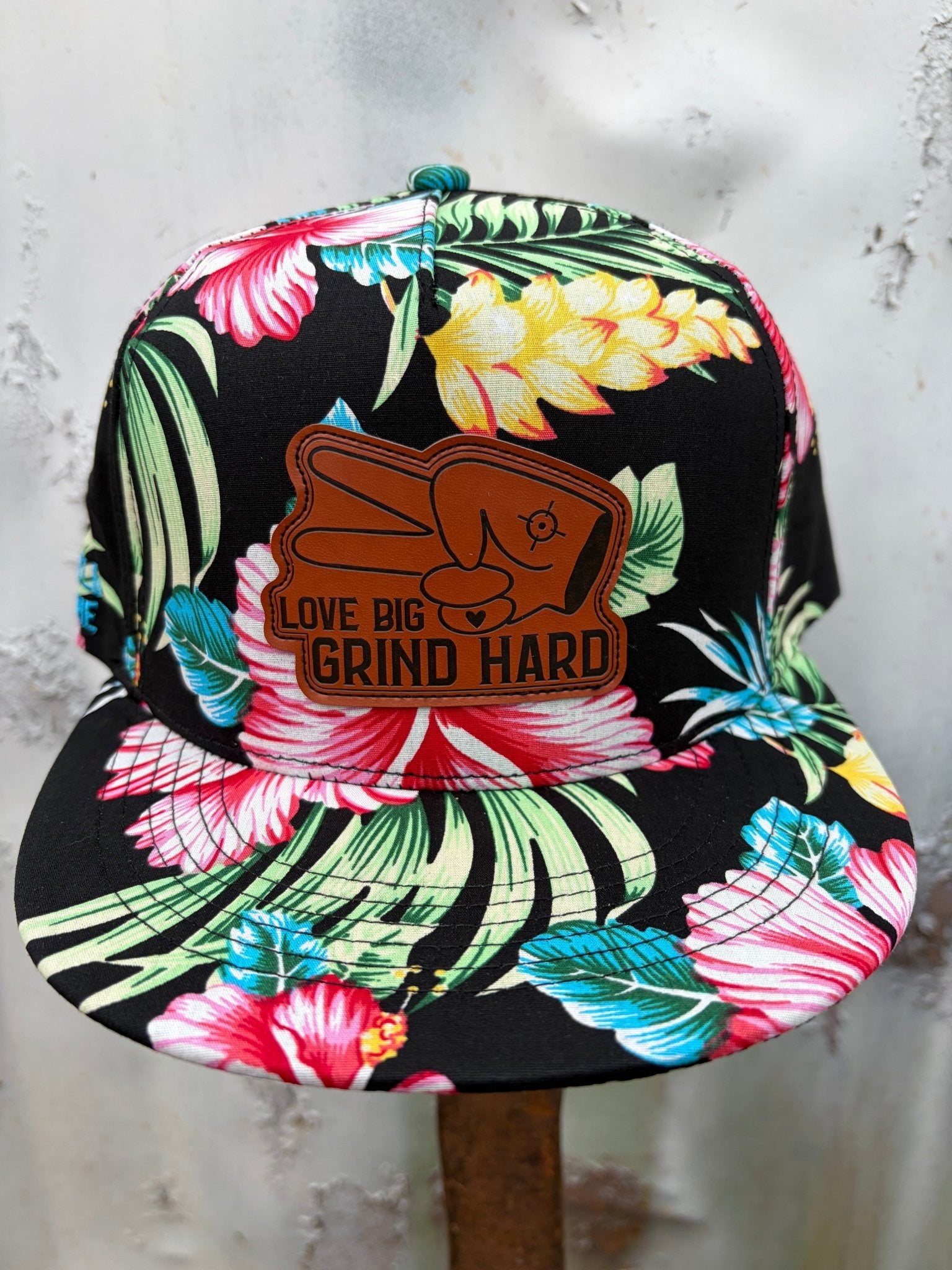 PL Series 5 Panel Snapback Hat - FLORAL - “Love Big, Grind Hard” Patch - Che Cose Belle
