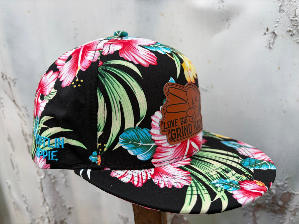 PL Series 5 Panel Snapback Hat - FLORAL - “Love Big, Grind Hard” Patch - Che Cose Belle