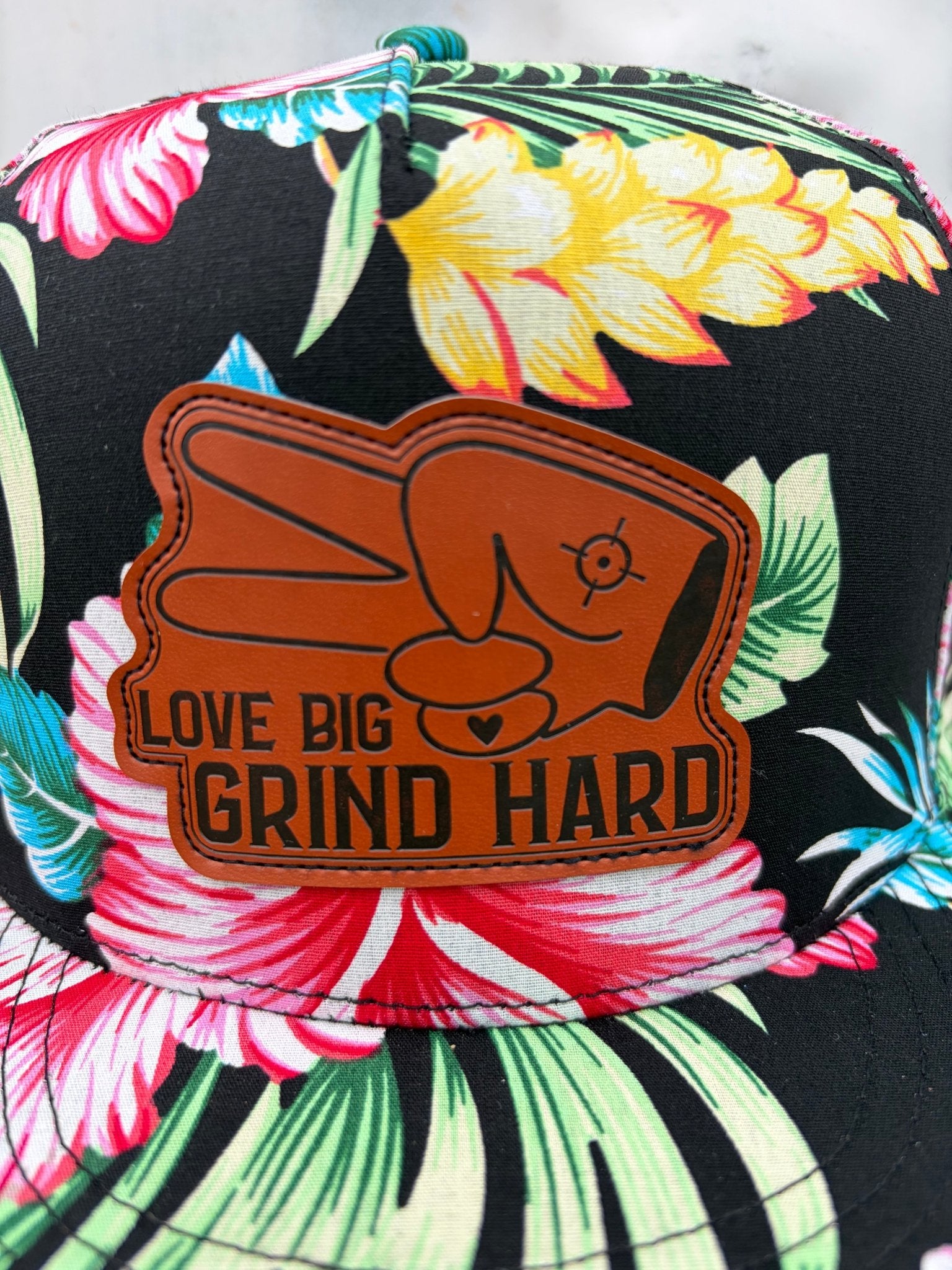 PL Series 5 Panel Snapback Hat - FLORAL - “Love Big, Grind Hard” Patch - Che Cose Belle