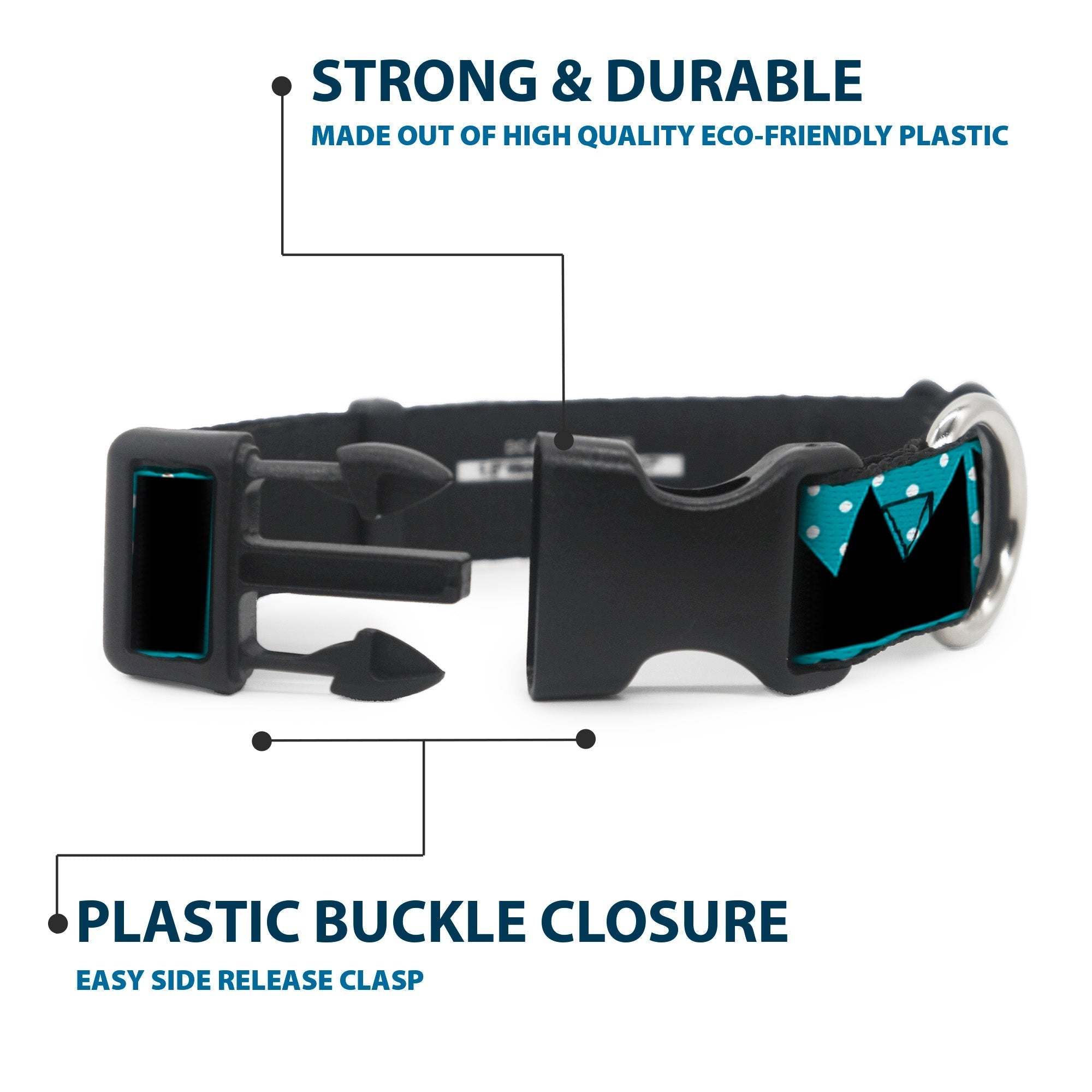 Plastic Clip Collar - BUCKLE - DOWN Shapes Dot Turquoise/White/Black - Che Cose Belle