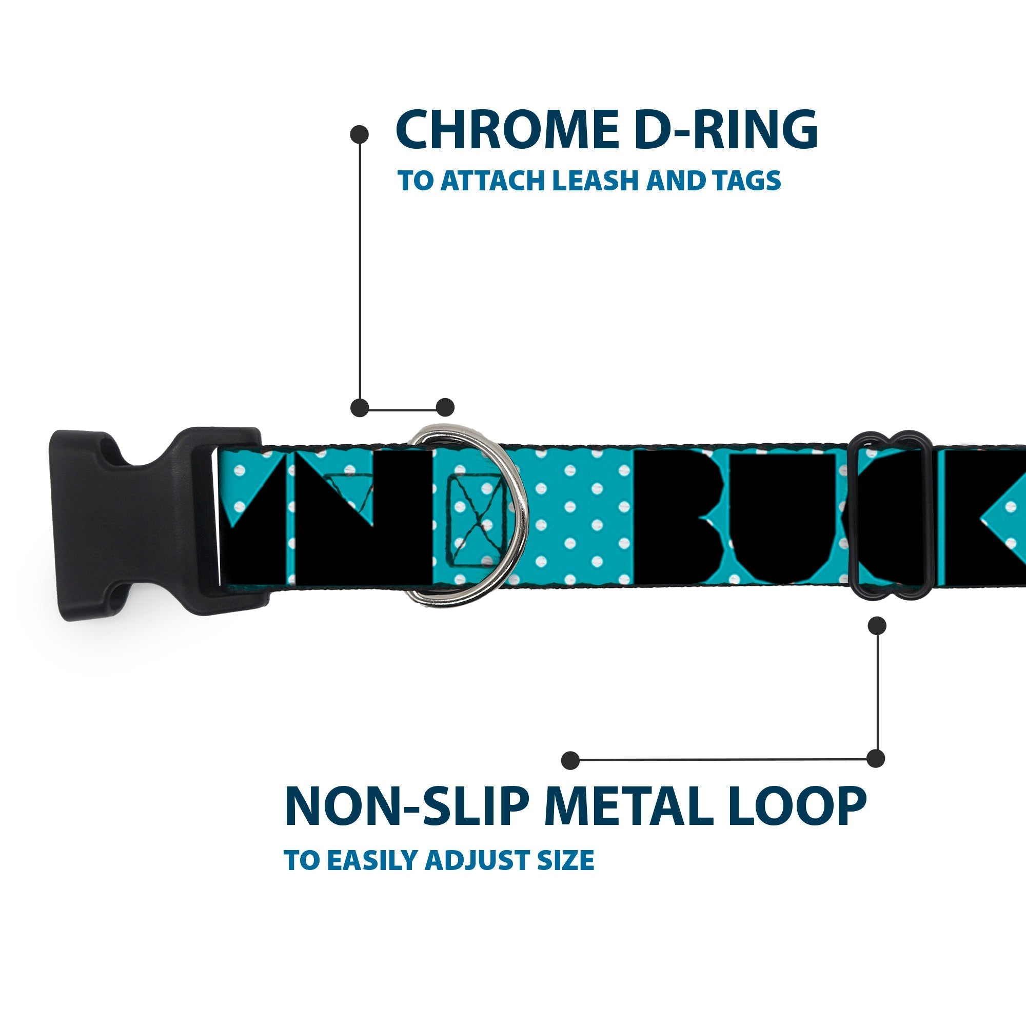 Plastic Clip Collar - BUCKLE - DOWN Shapes Dot Turquoise/White/Black - Che Cose Belle