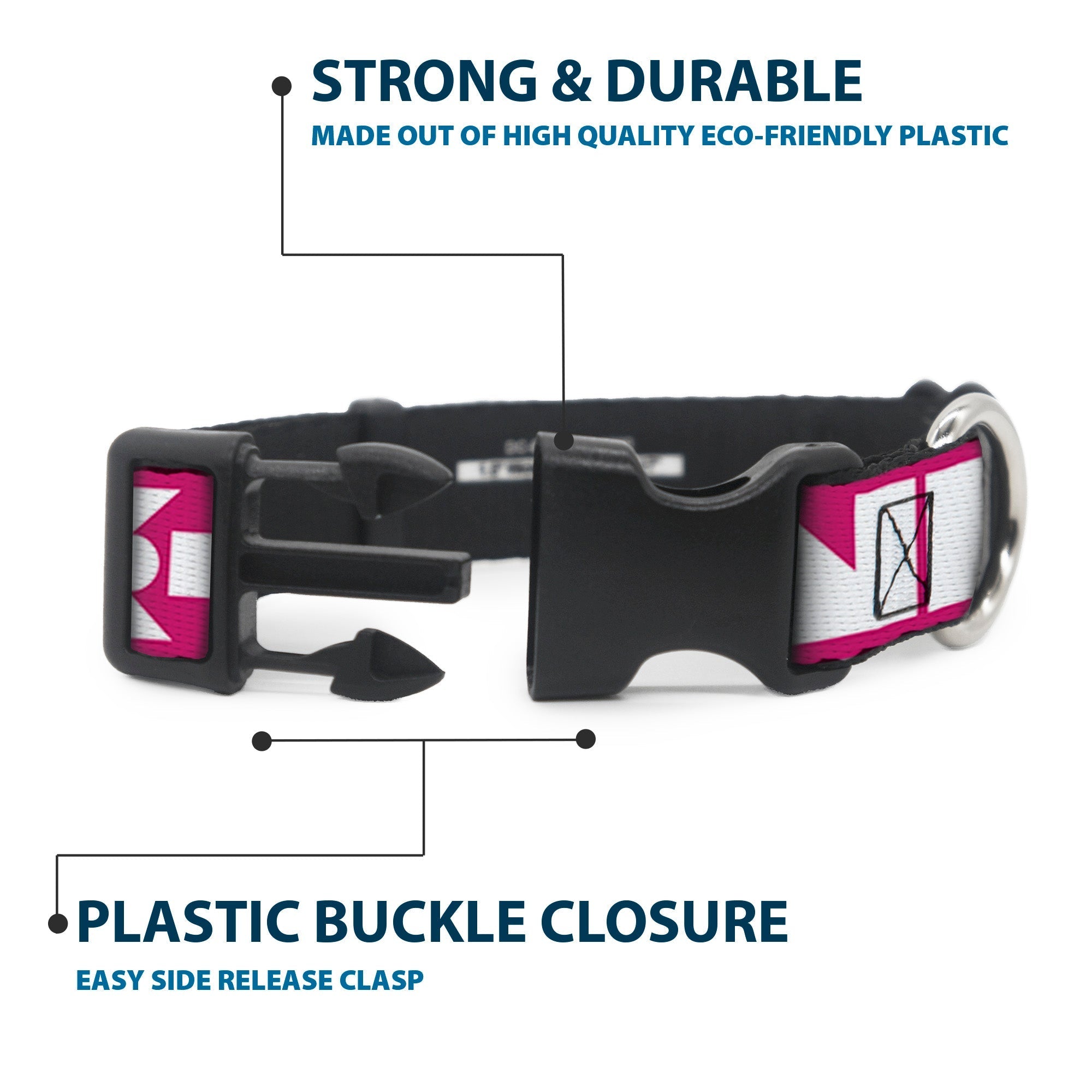 Plastic Clip Collar - BUCKLE - DOWN Shapes Hot Pink/White - Che Cose Belle