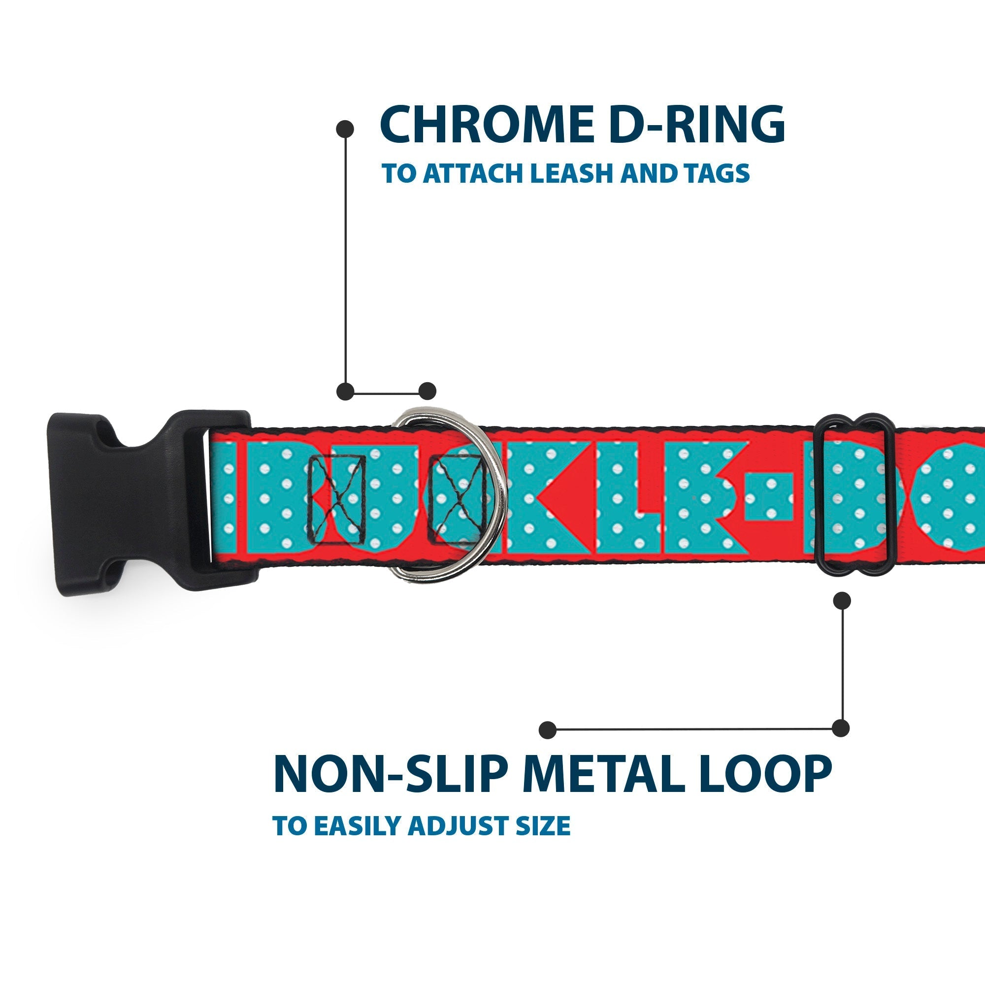Plastic Clip Collar - BUCKLE - DOWN Shapes Red/Dot Turquoise/White - Che Cose Belle