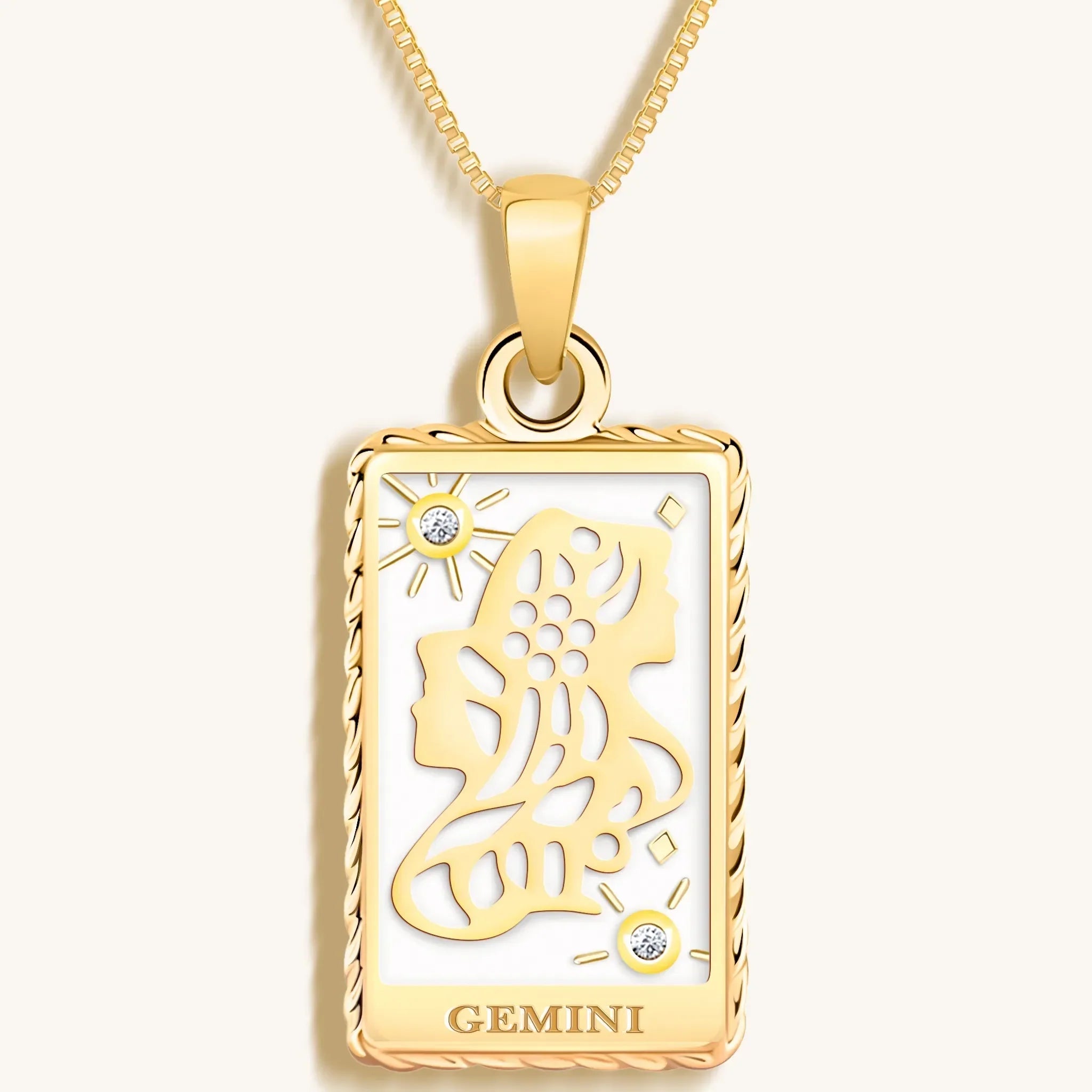 Playful Mind - White Enamel Gemini Card Necklace - Che Cose Belle
