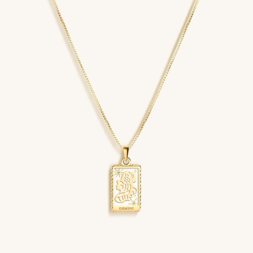 Playful Mind - White Enamel Gemini Card Necklace - Che Cose Belle