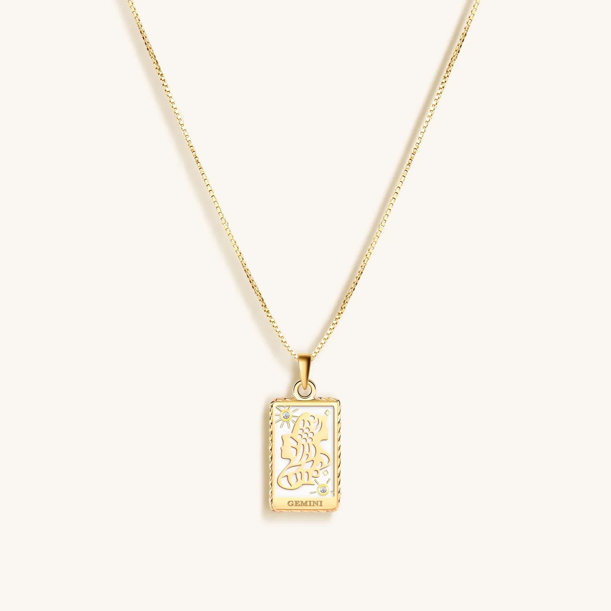 Playful Mind - White Enamel Gemini Card Necklace - Che Cose Belle