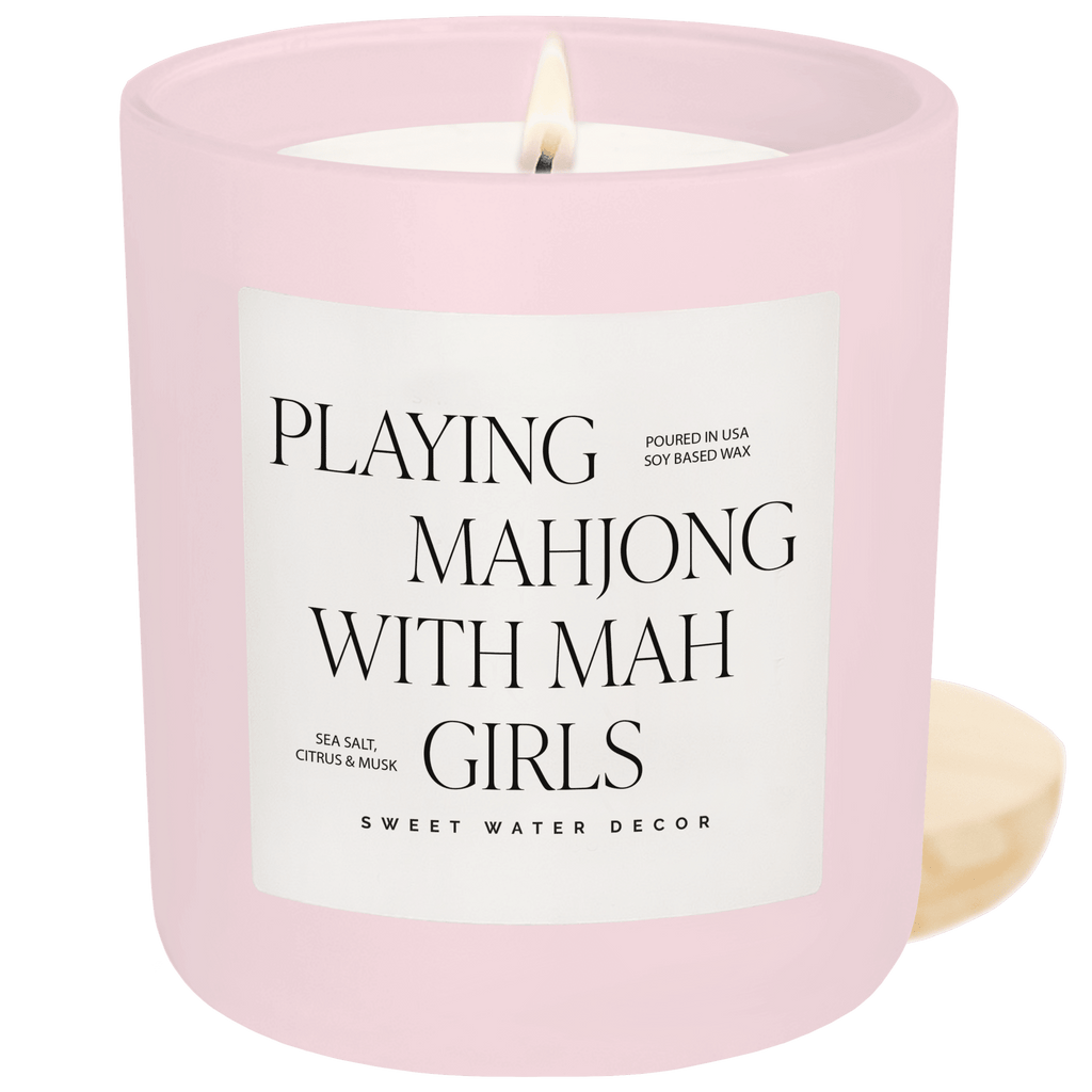 Playing Mahjong with Mah Girls Soy Candle - Pink Matte Jar - 15 oz (Salt and Sea) - Che Cose Belle