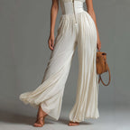 Pleated Wide-Leg Jumpsuit for Women – Sleeveless High-Waist Minimalist Long Jumpsuit - Che Cose Belle