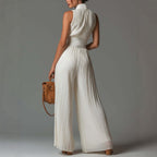 Pleated Wide-Leg Jumpsuit for Women – Sleeveless High-Waist Minimalist Long Jumpsuit - Che Cose Belle