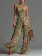 Pleated Wide-Leg Jumpsuit for Women – Sleeveless High-Waist Minimalist Long Jumpsuit - Che Cose Belle