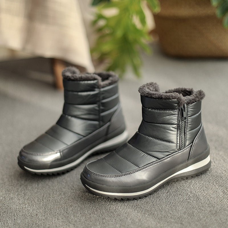 Plush-Lined Round-Toe Flat Short Winter Boots - Che Cose Belle