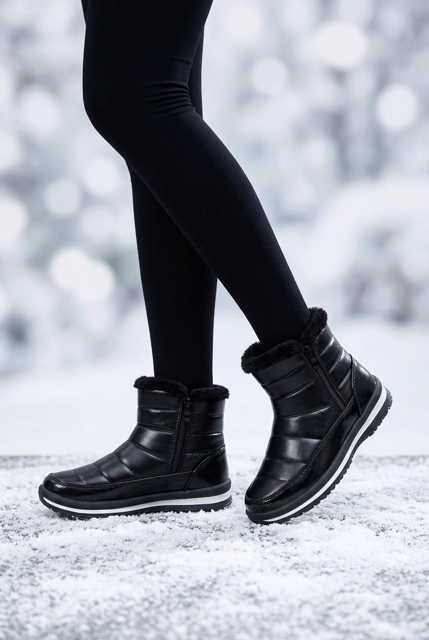 Plush-Lined Round-Toe Flat Short Winter Boots - Che Cose Belle