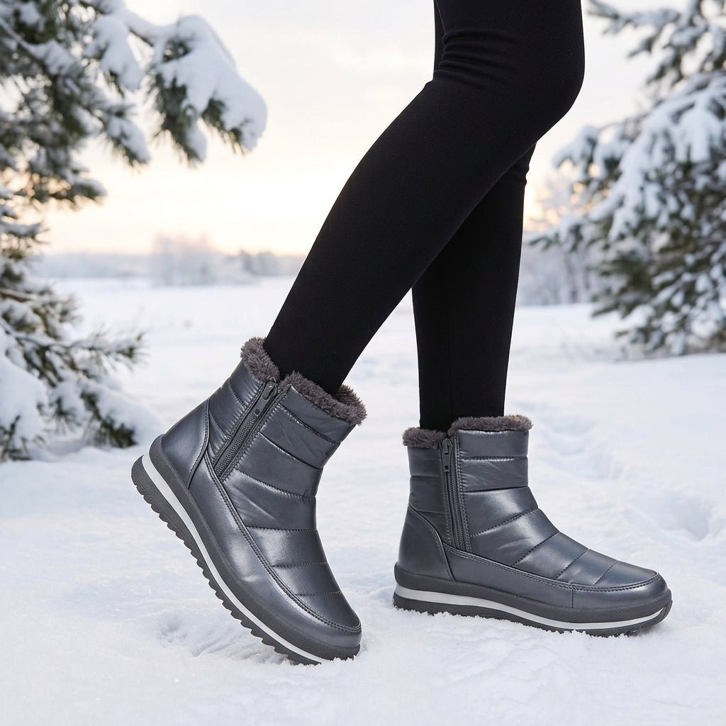 Plush-Lined Round-Toe Flat Short Winter Boots - Che Cose Belle