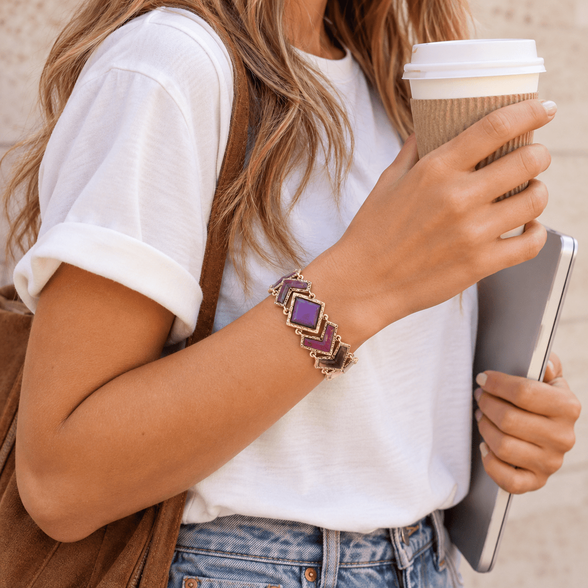Pointedly Purple Turquoise Golden Link Bracelet - Che Cose Belle