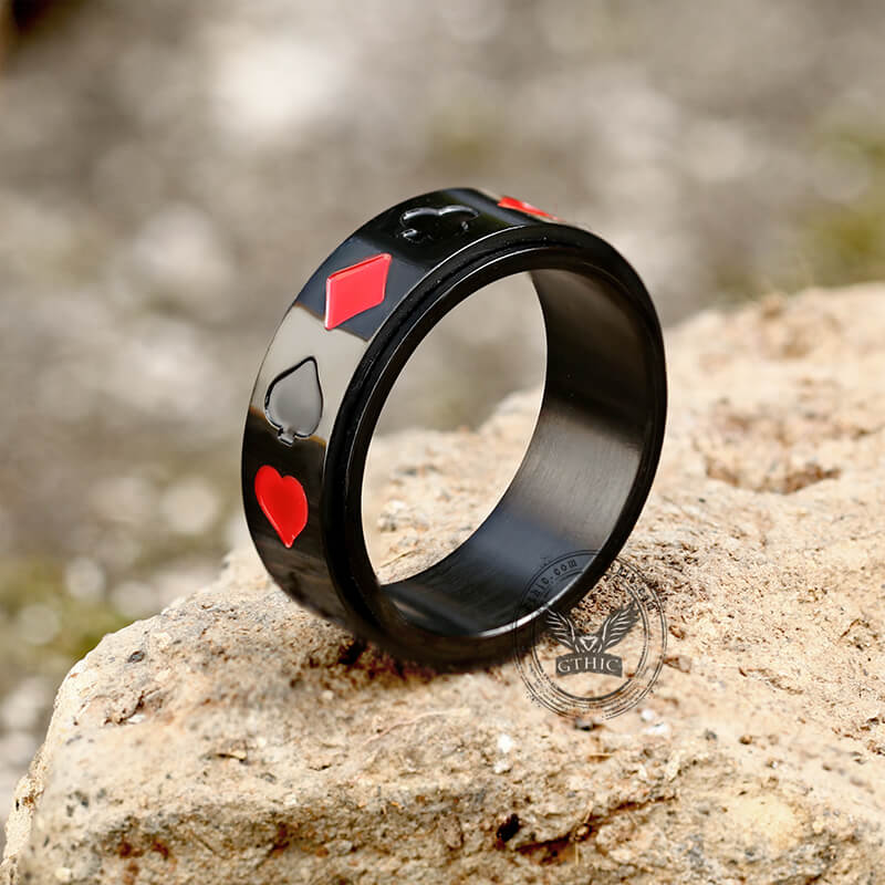 Poker Card Stainless Steel Spinner Ring