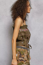 POL Button Down Floral Embroidered Cropped Cami with Lace Detail - Che Cose Belle