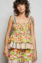 POL Floral Smocked Ruffled Cami with Tie Shoulder Straps - Che Cose Belle