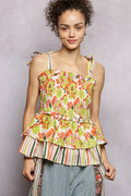 POL Floral Smocked Ruffled Cami with Tie Shoulder Straps - Che Cose Belle