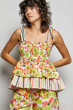 POL Floral Smocked Ruffled Cami with Tie Shoulder Straps - Che Cose Belle