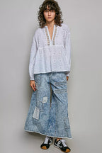 POL Lace Eyelet Long Sleeve Cotton Blouse - Che Cose Belle