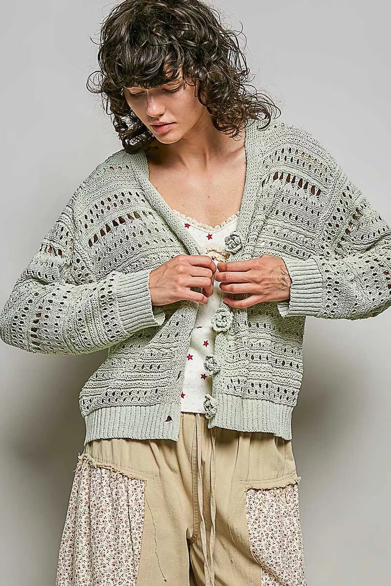 POL Open-Knit Floral Button Cardigan - Che Cose Belle