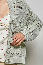 POL Open-Knit Floral Button Cardigan - Che Cose Belle
