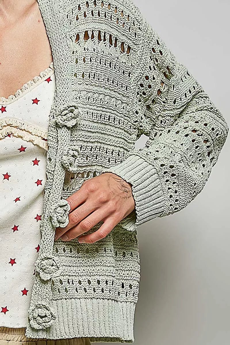 POL Open-Knit Floral Button Cardigan - Che Cose Belle