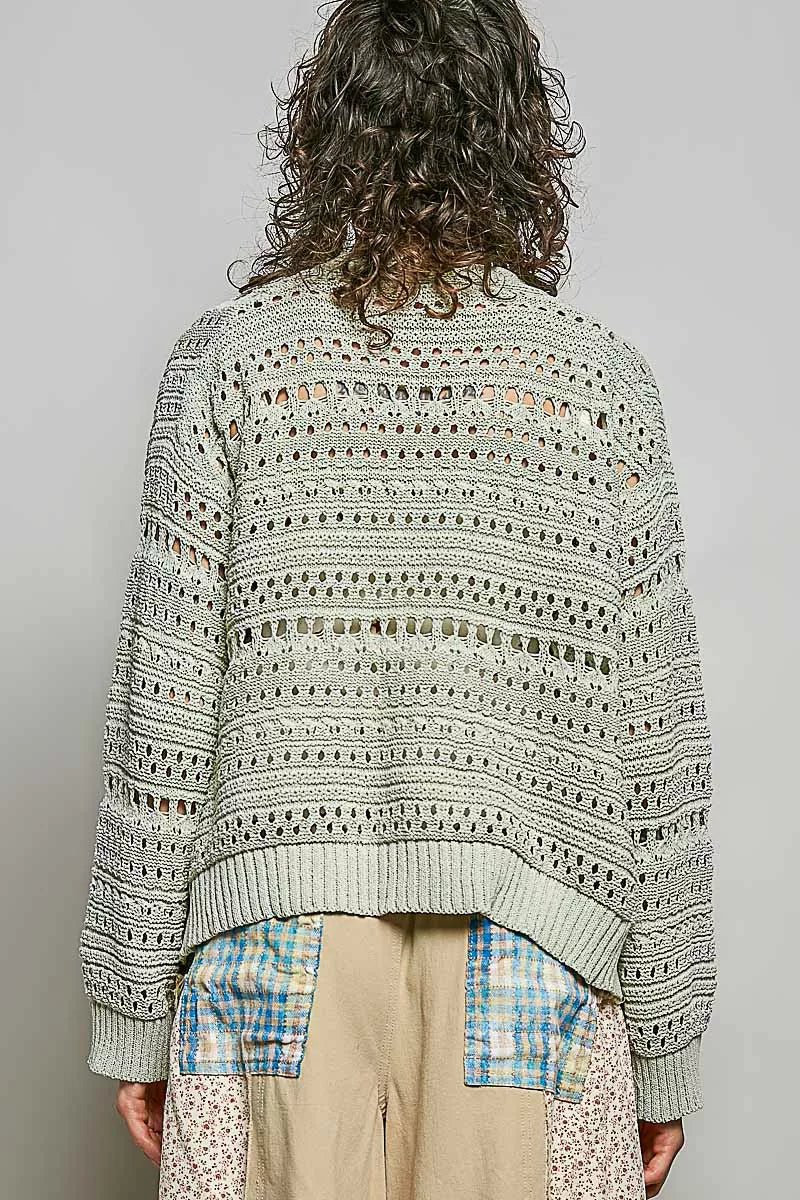 POL Open-Knit Floral Button Cardigan - Che Cose Belle