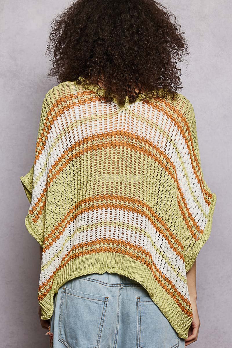 POL Openwork Lightweight Striped V - Neck Knit Top - Che Cose Belle