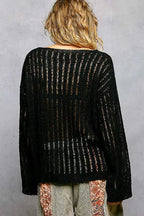 POL Round Neck Long Sleeve Open Weave Sweater - Che Cose Belle