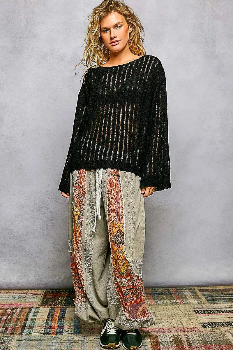 POL Round Neck Long Sleeve Open Weave Sweater - Che Cose Belle