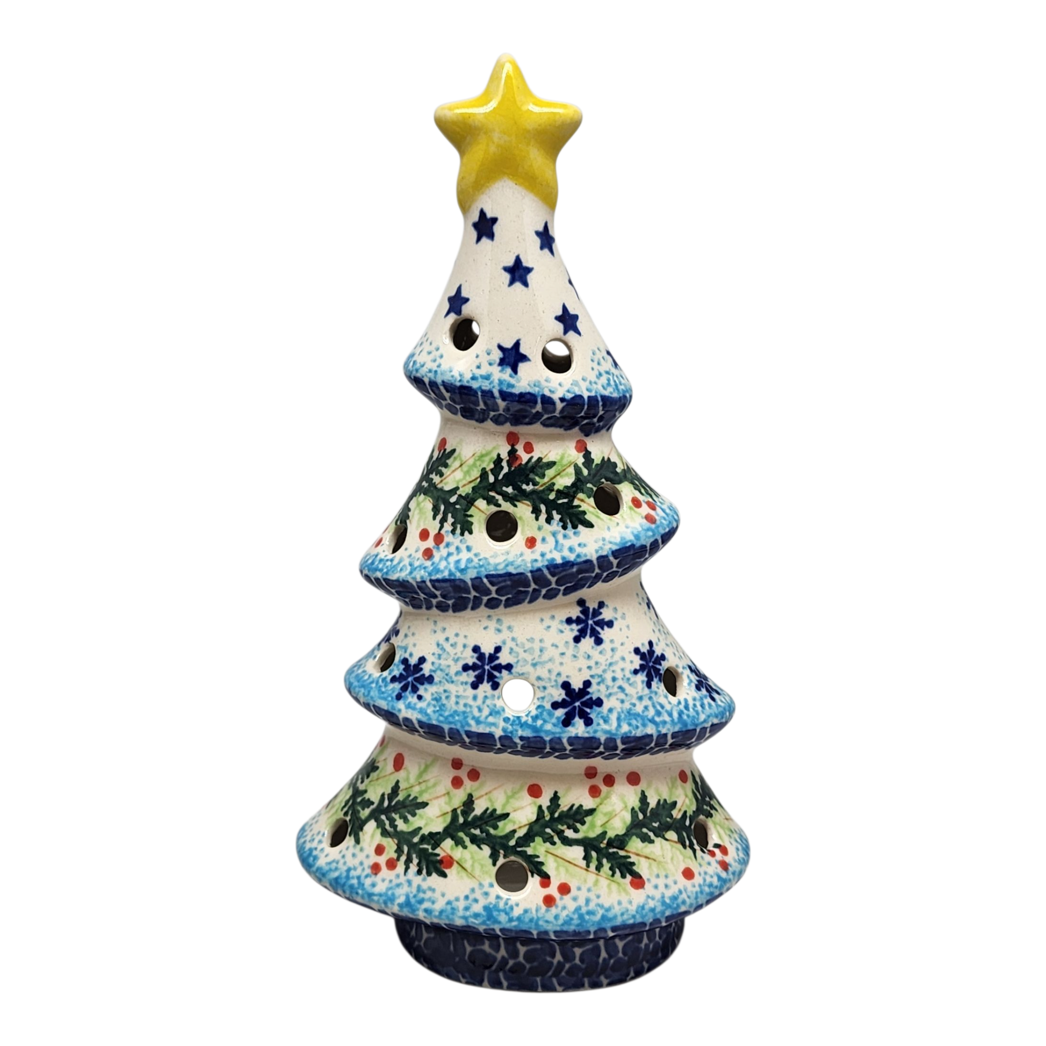 Polish Pottery Christmas Tree Luminary - Winter Wonderland Pattern - Che Cose Belle