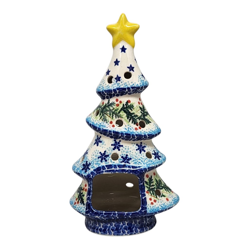 Polish Pottery Christmas Tree Luminary - Winter Wonderland Pattern - Che Cose Belle