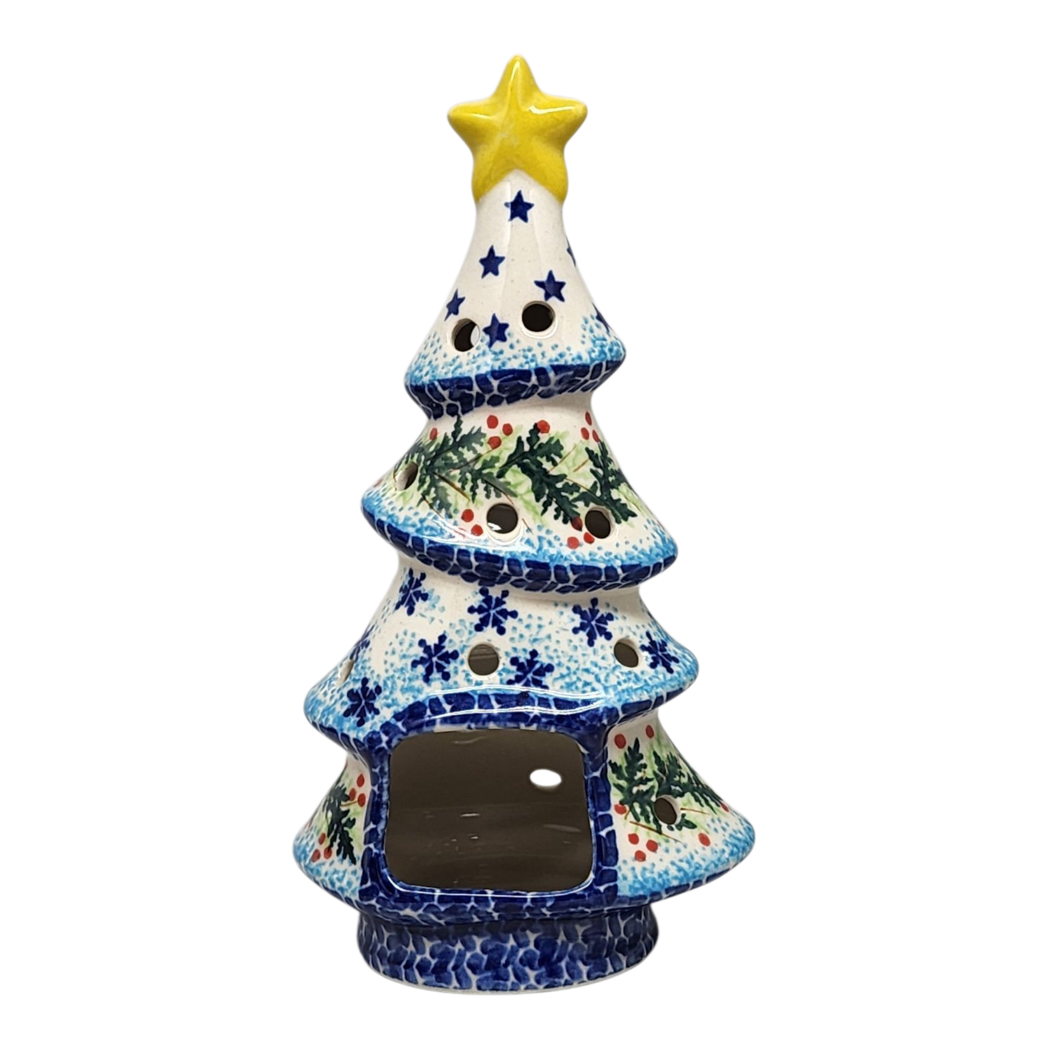 Polish Pottery Christmas Tree Luminary - Winter Wonderland Pattern - Che Cose Belle