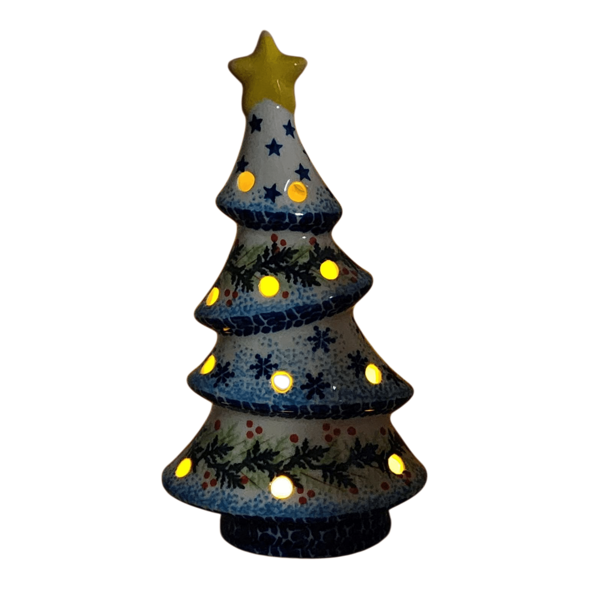 Polish Pottery Christmas Tree Luminary - Winter Wonderland Pattern - Che Cose Belle