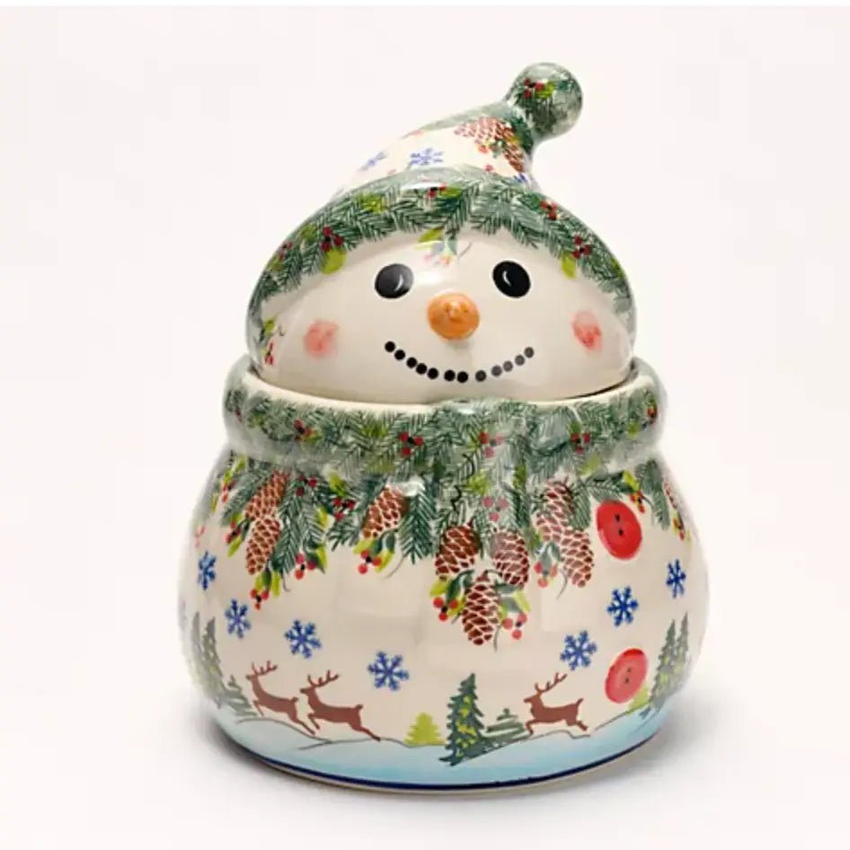 Polish Pottery Reindeer Snowman Cookie Jar - Che Cose Belle