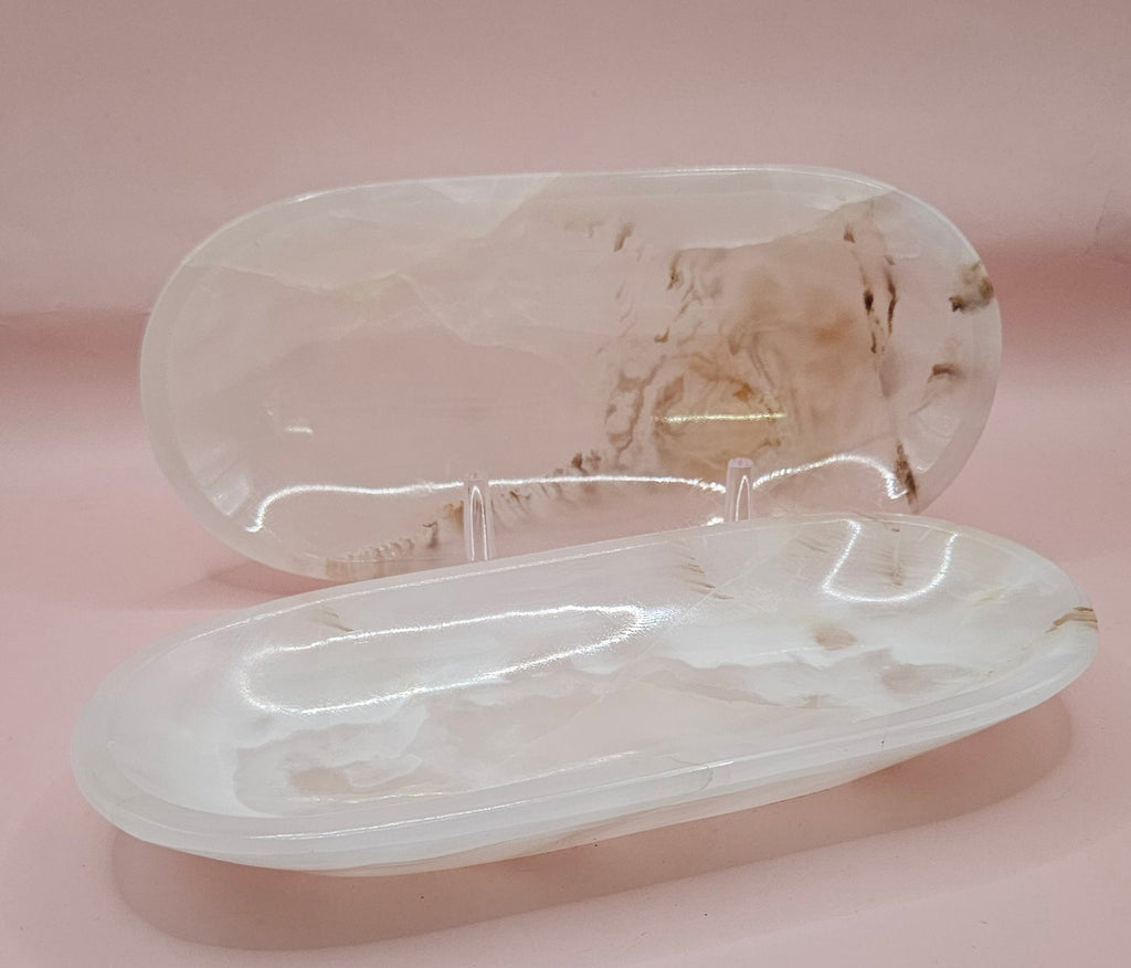 Polished Onyx Oval Dish – Natural Stone Accent Tray (Approx. 8.5x4") - Che Cose Belle