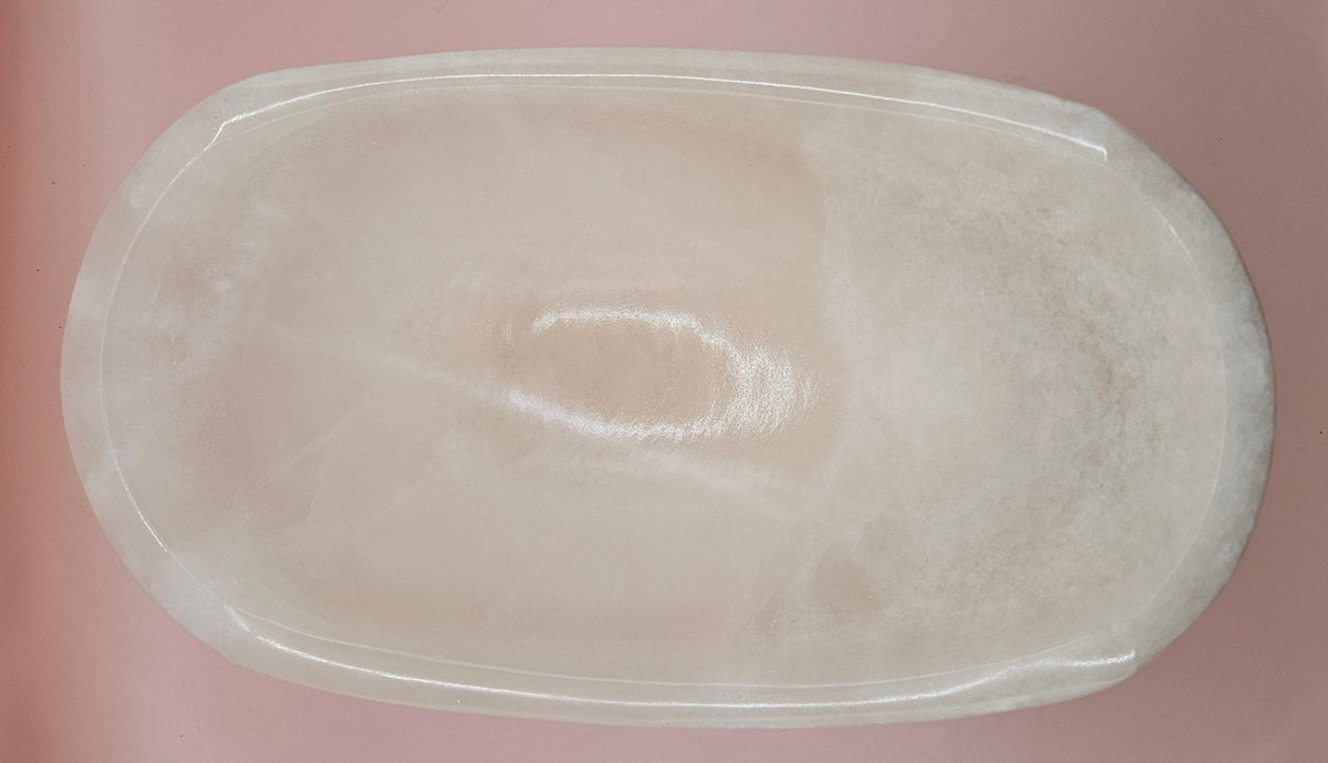 Polished White Onyx Bowl – Small Hand-Carved Decorative Vessel – 9.75" - Che Cose Belle