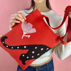 Polka Cat Knit Tote Bag - Che Cose Belle