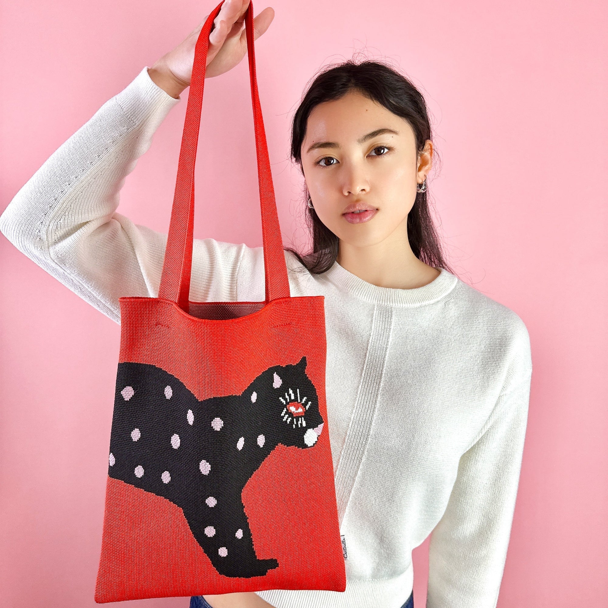 Polka Cat Knit Tote Bag - Che Cose Belle