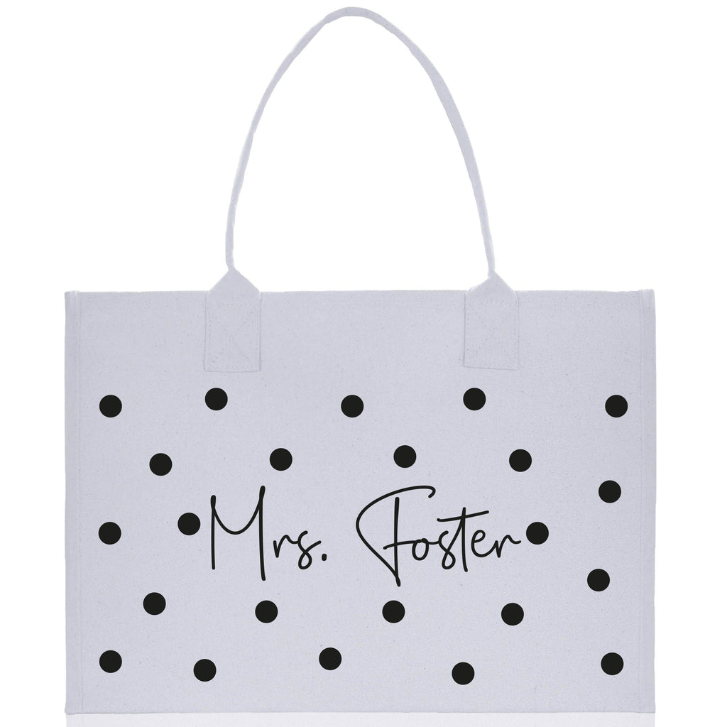 Polka Dot Mrs. Last Name Tote Bag Personalized Date Wedding Tote Bridal Shower Gift Honeymoon Gift Customized Wedding Gift Bridesmaid Gift - Che Cose Belle