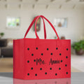 Polka Dot Mrs. Last Name Tote Bag Personalized Date Wedding Tote Bridal Shower Gift Honeymoon Gift Customized Wedding Gift Bridesmaid Gift - Che Cose Belle