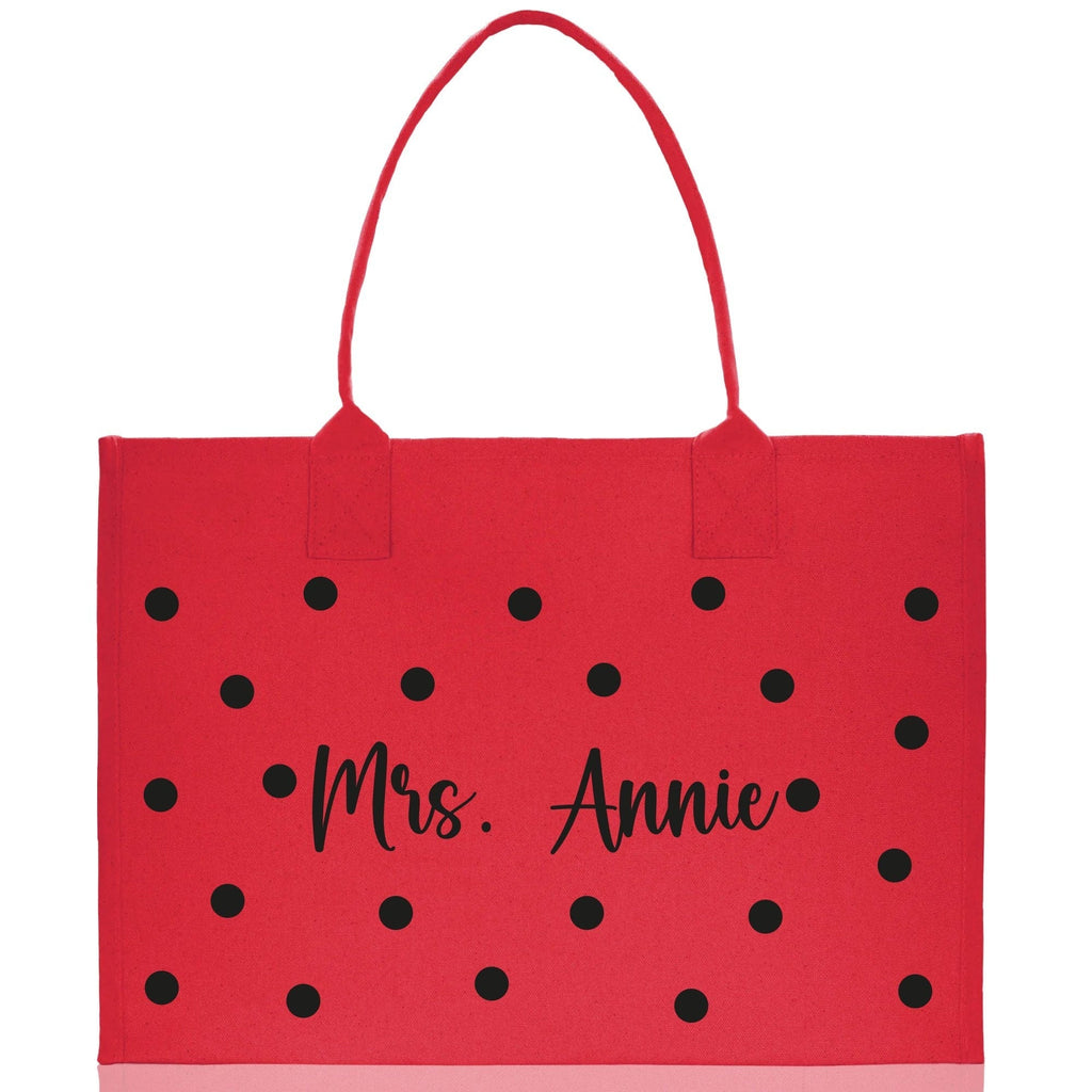 Polka Dot Mrs. Last Name Tote Bag Personalized Date Wedding Tote Bridal Shower Gift Honeymoon Gift Customized Wedding Gift Bridesmaid Gift - Che Cose Belle
