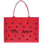 Polka Dot Mrs. Last Name Tote Bag Personalized Date Wedding Tote Bridal Shower Gift Honeymoon Gift Customized Wedding Gift Bridesmaid Gift - Che Cose Belle