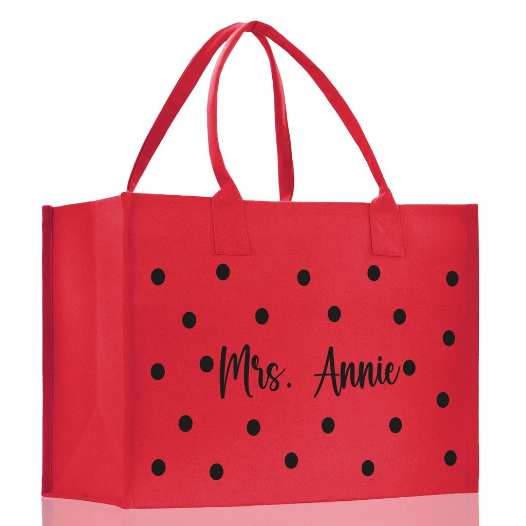 Polka Dot Mrs. Last Name Tote Bag Personalized Date Wedding Tote Bridal Shower Gift Honeymoon Gift Customized Wedding Gift Bridesmaid Gift - Che Cose Belle