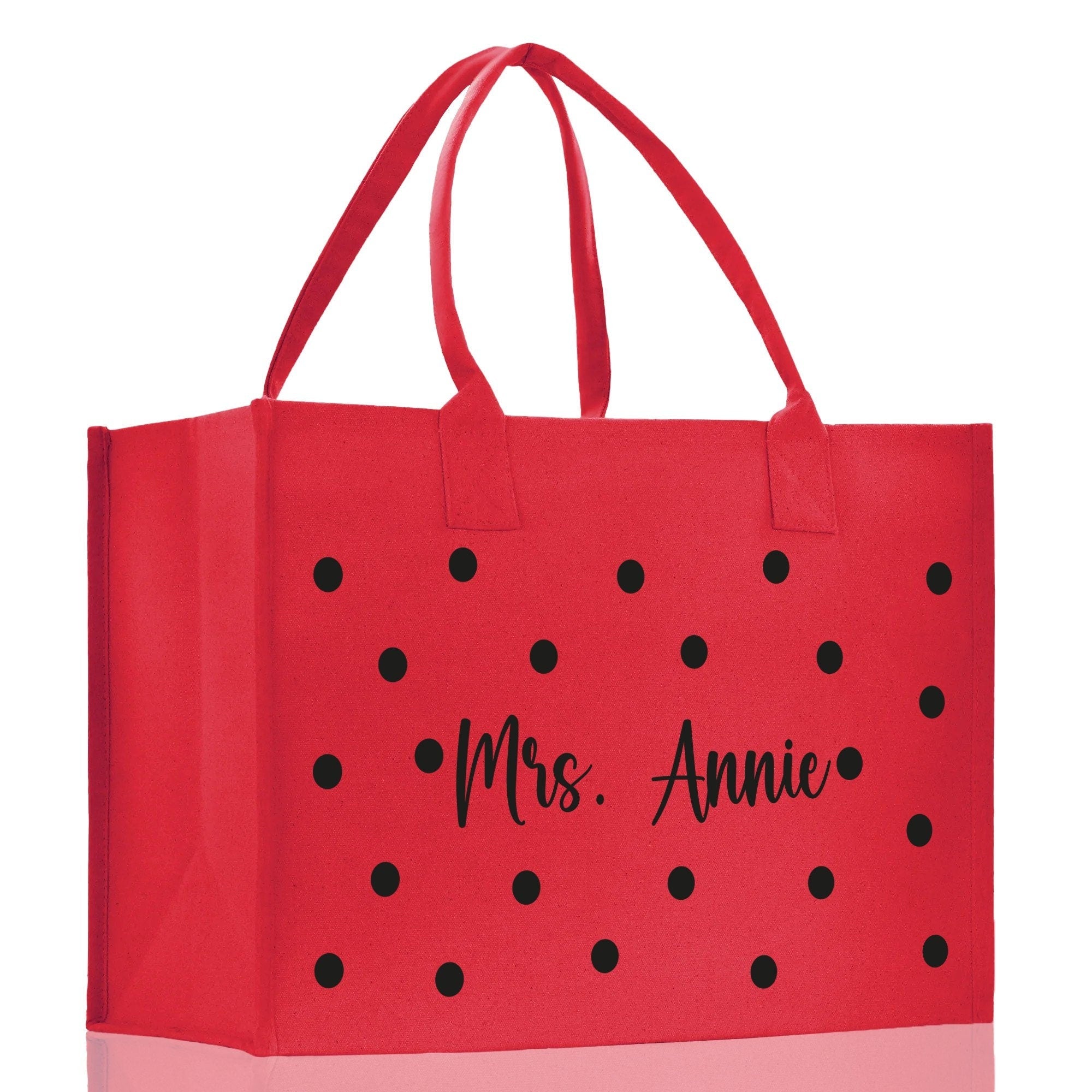 Polka Dot Mrs. Last Name Tote Bag Personalized Date Wedding Tote Bridal Shower Gift Honeymoon Gift Customized Wedding Gift Bridesmaid Gift - Che Cose Belle