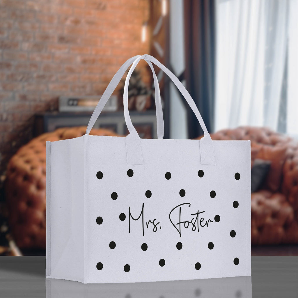 Polka Dot Mrs. Last Name Tote Bag Personalized Date Wedding Tote Bridal Shower Gift Honeymoon Gift Customized Wedding Gift Bridesmaid Gift - Che Cose Belle