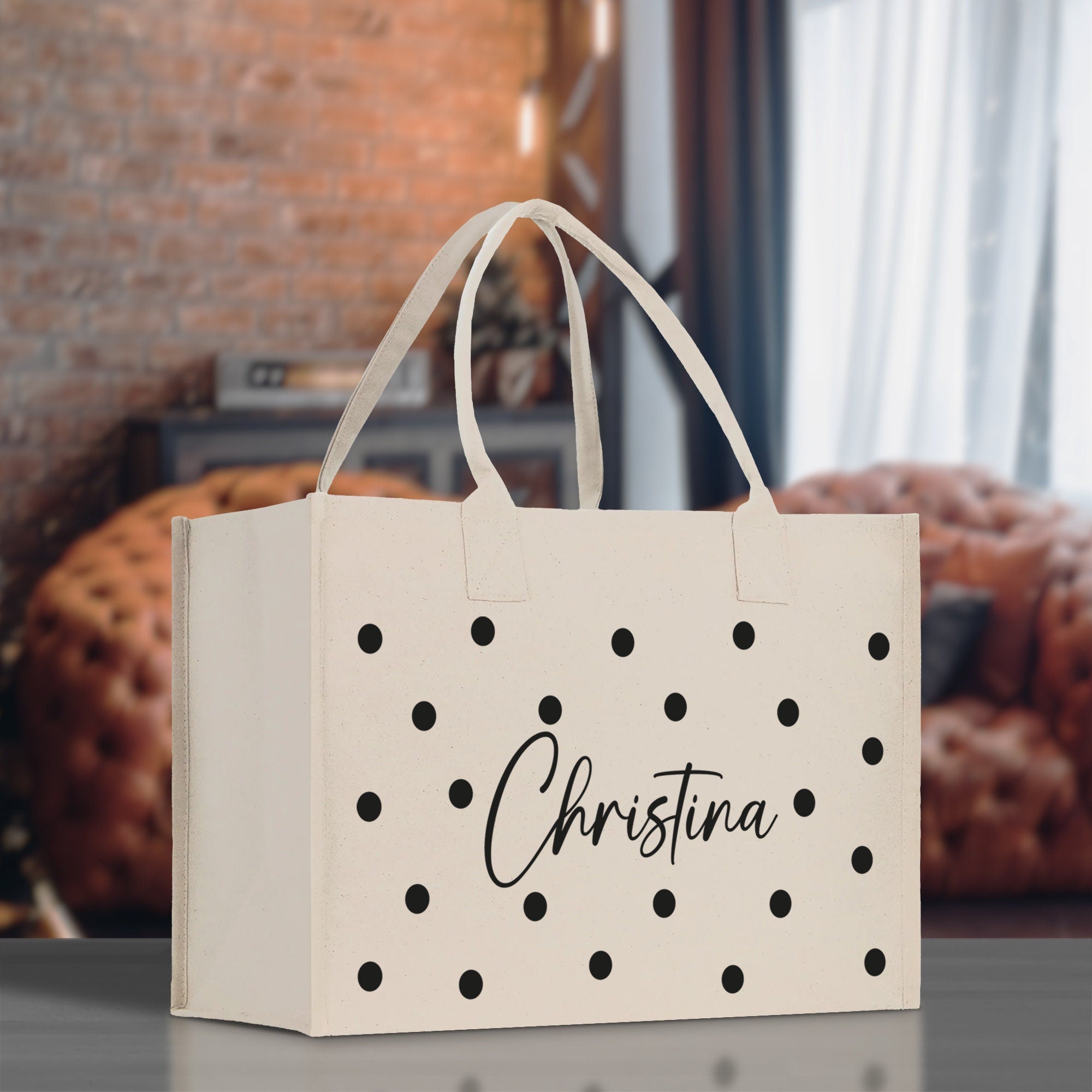 Polka Dot Mrs. Last Name Tote Bag Personalized Date Wedding Tote Bridal Shower Gift Honeymoon Gift Customized Wedding Gift Bridesmaid Gift - Che Cose Belle